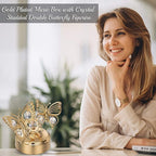 Matashi Crystal Studded 24K Gold Plated Double Butterfly Music Box Figurine – Plays "Memory" – Elegant Tabletop Showpiece for Living Room Decor – Keepsake Gift for Women, Mom, Wife, Birthday