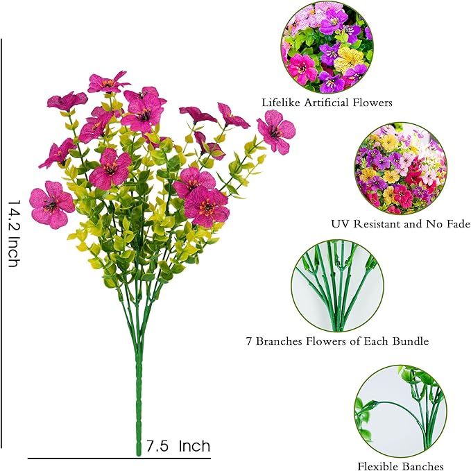 Artificial Fake Flowers Plants for Outdoors Spring Summer Decor,16 Bundles Faux Plant Flowers Silk Daisy UV Resistant for Outside Planter Front Porch Patio Yard Garden Home(Pink,Purple,Yellow,Fuchsia)