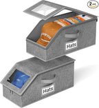 AOODA 2 PCS Stackable Hat Storage for Baseball Caps, Holds up to 24 Caps Cap Organizer for Closet, Sturdy Hat Boxes for Men with Cardboard, Slate Grey