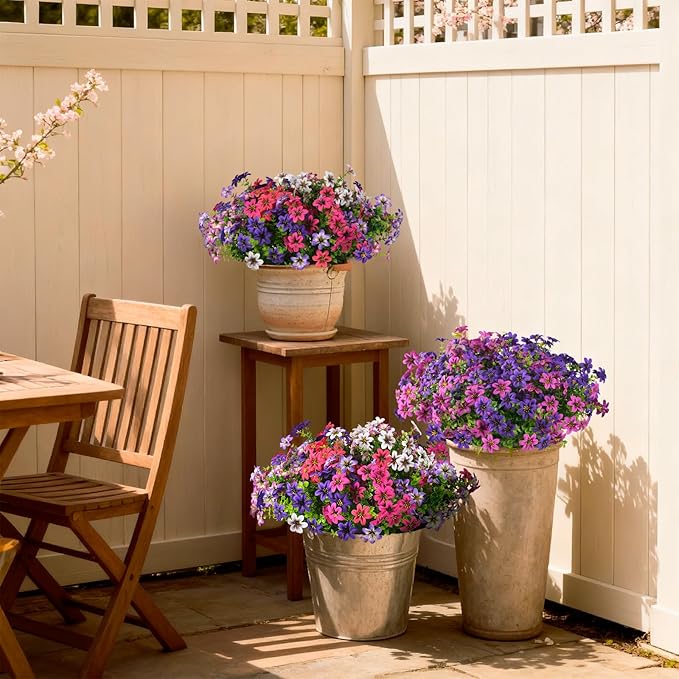 Artificial Flowers for Outdoor Faux Flower Spring Decoration, 12 Bundles Fake Plants Silk Daisy Bulk UV Resistant Realistic for Outside Porch Patio Balcony Planter Yard Garden Home Decor(Purple)