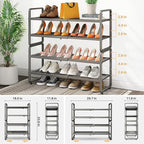 SNTD Shoe Rack - Expandable Shoe Organizer for Closet, Adjustable Metal Shoe Shelf Storage, Stackable Long Shoe Stand Holder for Garage, Entryway, Door Entrance (Grey, 4-Tier)