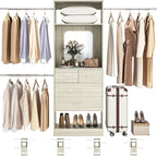 Unikito 8FT Closet System, Customizable 96 Inch Closet Organization Kit with 25” Tower and 3 Extendable Hanging Rod(Can Be Cut to Fit), Heavy Duty Clothing Racks with 4 Drawers and Shelves, White Oak