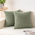 Aegero Pack of 2 Corduroy Decorative Throw Pillow Covers 16x16 Inch Soft Striped Pillow Covers Modern Farmhouse Home Decor for Sofa Living Room Couch Bed（Sage Green）