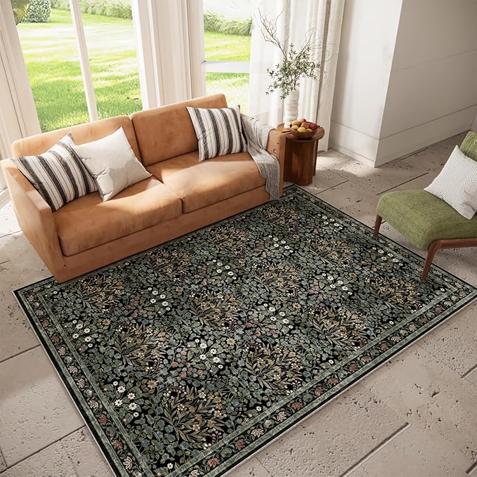 Traditional Design Vintage Floral Area Rug 6 x 9,Washable Area Rugs - Perfect for Living Room, Bedroom, Pet & Child Friendly, Nursery - Stain & Water Resistant Non-Slip, Dining Room Decor