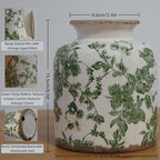 Vintage Green Crackle Glaze Ceramic Flower Vase, 6” Small Rustic Pottery-Style Decorative Vase with Distressed Beige Rim, Farmhouse Cottage Tabletop & Mantel Home Decor