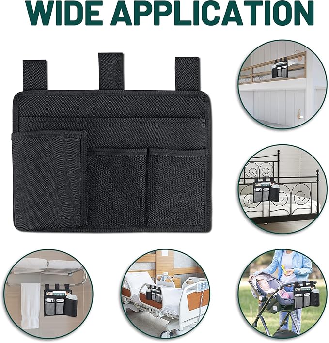 AKAYOK Bedside Caddy Organizer - Bed Organizer Caddy for Remotes Control Phone Glasses Magazines Tablets Accessories - Wheelchair Bag for Hospital Home Office Dorm Room (4 pocket)