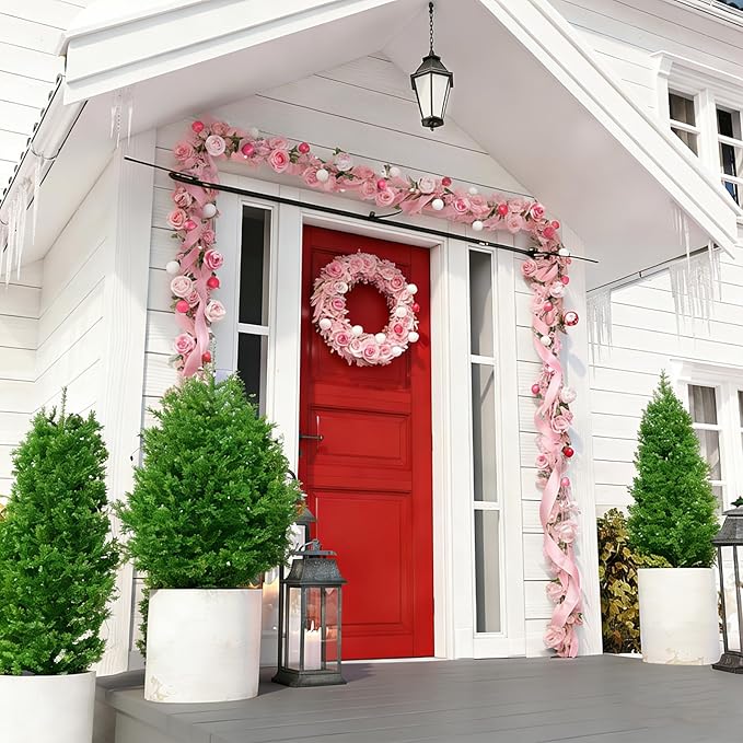 Easter Wreath Garland Hanger for Front Door , Adjustable Fits 18"- 51" Door Widths , Heavy-Duty Valentine Daily Decoration Holder for Wreaths, Lights & More , No Screws, Drilling, No Damage Door