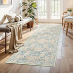 Lessymo Floral Runner Rug for Entryway, 2x6 Kitchen Rugs Non Slip Rubber Soft Washable Runners for Hallway, Faux Wool Small Carpet Bedside Rug, Vintage Floral Design Decor, Beige Brown
