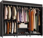 H8 Garment Rack with Cover, Portable Closet for Hanging Clothes, Heavy Duty Clothes Rack Wardrobe Closet Organizer and Storage, Black Clothing Rack Shelf with Black Fabric Cover