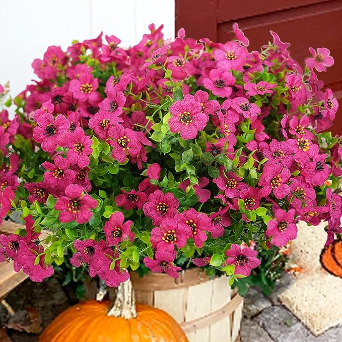 Artificial Flowers for Outdoor, UV Resistant Fake Silk Flowers, Realistic Faux Plants for Outside Indoor Porch Patio Window Box Planter Home Decor (14, Rosy)