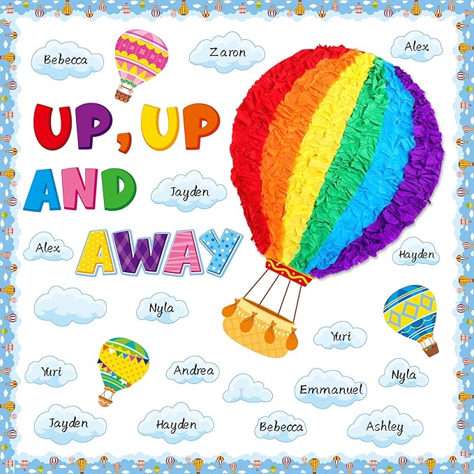 Epakh Hot Air Balloon Bulletin Board Set Hot Air Balloon DIY Classroom Decorations 3D Paper Cutouts for Back to School Preschool Elementary Summer Window Chalkboards Wall Door Decor