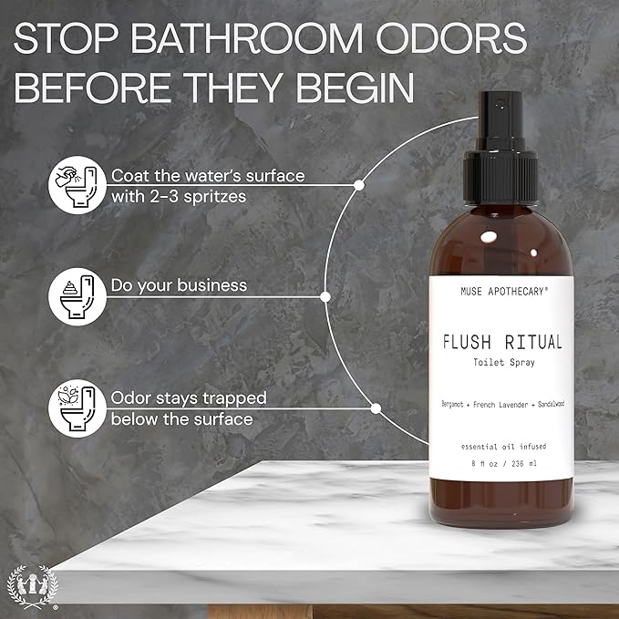 Muse Apothecary Flush Ritual - Aromatic & Refreshing Toilet Spray, Use Before You Go, 4 oz, Infused with Natural Essential Oils - Bergamot + French Lavender + Sandalwood