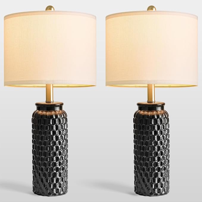 USumkky 24" Modern Ceramic Black Bedside Lamp Set of 2 Table Lamp for Bedroom Decor Farmhouse Table Lamp for Living Room Office Dorm