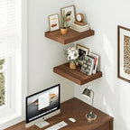 Vivelove Rustic Floating Shelves for Wall 12 Inch Deep, 16" X 12" X 1.5" Floating Shelf, 2 Inch Thick Shelf for Living Room Bathroom Bedroom Kitchen Office, Rustic Farmhouse Decor Set of 2, Walnut