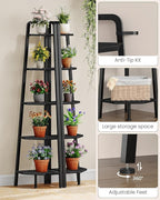 CHOEZON Corner Shelf, 5-Tier Ladder Corner Shelf, Ladder Bookshelf, 59.6" Tall Vertical Display Stand, Metal Frame Bookshelf, for Living Room, Bedroom, Kitchen, Black TCJ20BB