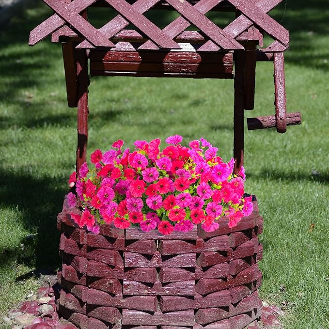 12 Bundles Morning Glory Artificial Flowers for Outdoor Decoration UV Resistant Fake Plastic Plants Artificial Greenery for Indoor Outdoor Garden Patio Window Box Home Decor