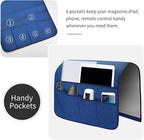 Sofa Armrest Organizer, Remote Control Holder for Recliner Couch, Arm Chair Caddy with 6 Pockets for Magazine, Tablet, Phone, iPad (Blue, W19'' x L33'')