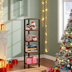 TUTOTAK Corner Shelf, 5-Tier Corner Bookshelf for Small Space, Narrow Display Corner Shelf Stand with Storage Rack, for Living Room, Bedroom, Rustic Brown BS05BB005