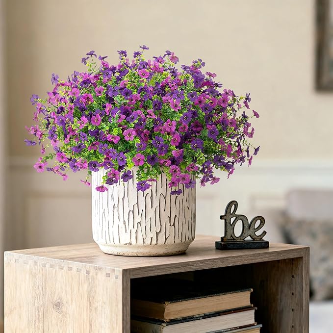 Artificial Fake Mums Flowers for Outdoor Spring Decor, 12 Bundles Faux Flowers Plants Silk Daisy for Planter Pot Colorful UV Resistant Look Real for Front Door Porch Patio Outside Yard(Light Purple)