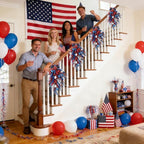 Idyllic 2 Pcs Red White and Blue Glitter Patriotic Swag with Stars & Double Bow | Sparkling 4th of July Memorial Day Front Door Hanging Decor