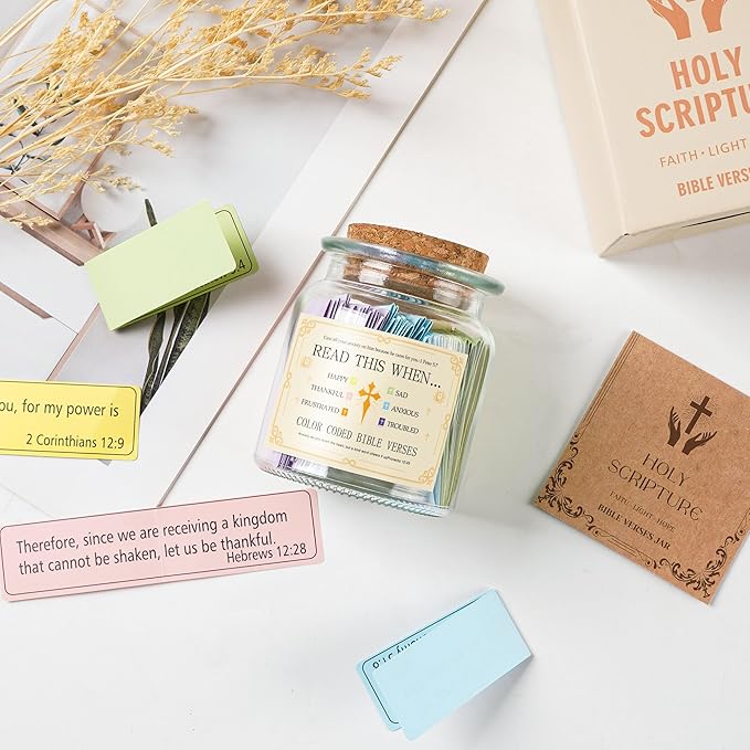 Bible Verse Jar for Women, Read Me When Bible Verses Jar, 108 Scripture Notes in Soft Morandi Colors, Christian Gifts for Women