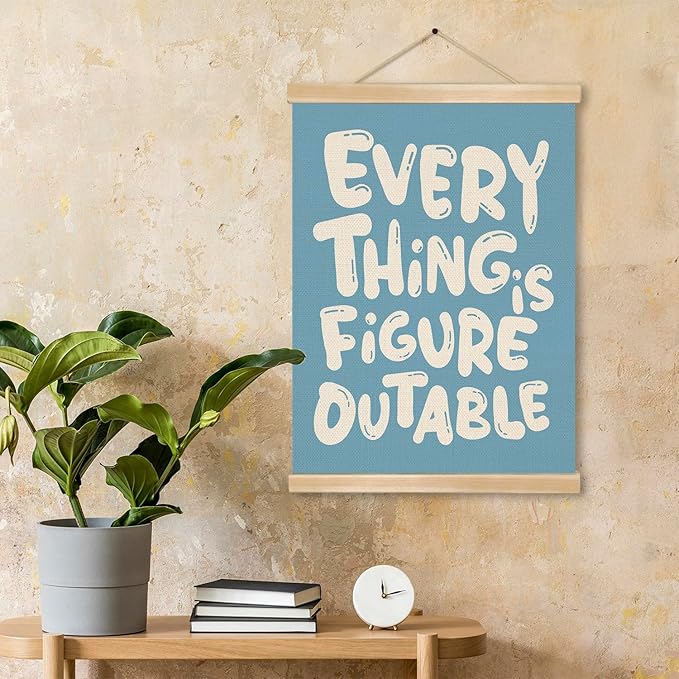 Everything is Figure outable Inspirational Wall Art Decor,Positive Motivational Poster,Affirmations Wall Hanging Poster for Office, Living Room, Bedroom ,Motivational Gift for Birthday,Graduation New job 14x18.5inch(Blue)