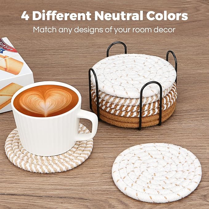 Coasters for Drinks, Coasters Set of 4 - Color, 8 Pack Coaster Set, Boho Coaster with Holder, Coffee Table Decor, Living Room Decor, Kitchen Table Decor