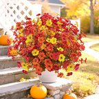 Artificial Mums Fall Flowers for Outdoors, 12 Bundles Artificial Plants Outdoor Fake Flowers UV Resistant, Outdoor Fake Plants Faux Silk Flowers for Porch Outside Planter Window Box Garden
