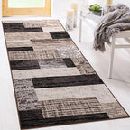 FlyDOIT Modern Geometric Patchwork Area Rug, 2x6 Chocolate Runner Rugs for Living Room, Rockwood Collection Indoor Rugs for Bedroom, Throw Carpet Floor Decor for Entryway Dining Room Office Nursery