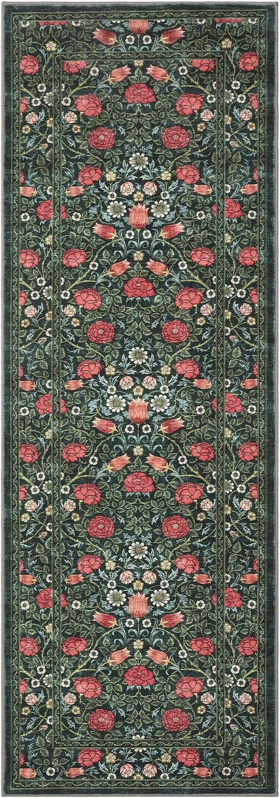 GarveeHome Green Vintage Floral 2x6 Runner Rug Washable Kitchen Rugs Non Slip Boho Long Rug for Hallways Bedroom Entryway Bathroom Mat with Rubber Back