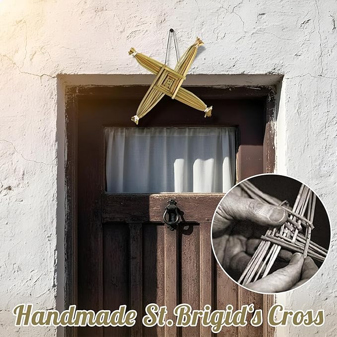Bucherry St. Brigid's Wall Cross Decor Irish Gift Cross with History Card for Irish Blessing Gift for Celtic Imbolc Decor(Classic Style,5 in,Green)