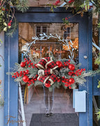FACINOC 24" Artificial Christmas Swag for Front Door Decorative Xmas Swags with Red Berries Pine Cones Bow Festive Decorations for Mantle Wall Indoor Outdoor Holiday Home Decor (Red 1 PCS)