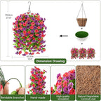 Homsunny Artificial Faux Hanging Flowers Plants Baskets for Outdoor Spring Summer Decorations,Resistant Fake Morning Glory Silk Plants for Outside UV Resistant Patio Yard Home Porch Decor(Red Purple)