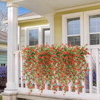 Artificial Hanging Flowers for Outdoors, 2 Pcs Fake Hanging Plant Spring Summer Decor, UV Resistant No Fade Realistic Faux Flower for Front Door Porch Planter Patio Garden Yard (Red)
