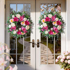 24 Inch Spring Wreaths for Front Door Outside,Artificial Silk Peony Rose Magnolia Spring Summer Wreath with Lavender Greenery | Luxury Summer Wreaths for Front Door-Indoor Outdoor Wreath Decor