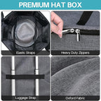 SLEEPING LAMB Hat Box for Travel and Storage, Collapsible Cap Case for Mens Fedora Organizer, Hat Storage Box for Men and Women for Closet, Cap Carrier with Handles, Grey
