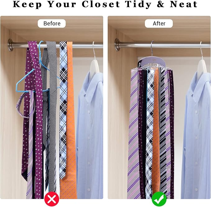 Tie Rack Hanger for Closet: Ohuhu 2 Packs 24 Folding Hooks Tie Hangers for Men Wooden Tie Holder Organizer Space Saving Necktie Storage 360 Degree Rotating Ties Belts Scarves Tank Tops-Walnut