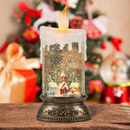 Wondise Rechargeable Musical Snow Globe Lantern with 6H Timer, Battery Operated USB Powered Lighted Snow Globe Lamp Spinning Water Swirling Glitters Holiday Decor-Winter House