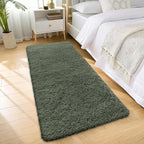 OLANLY 2x6 Machine Washable Runner Rugs for Hallway, Soft Fluffy Shaggy Bedside Rugs for Bedroom, Living Room, Indoor Floor Carpet for Kids Girls and Boys, Home Decor Aesthetic, Olive Green