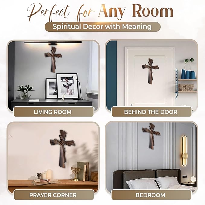 DAICAT - Hand-Carved Wooden Cross 9.8” – Christian Wall Decor for Easter, Baptism Gift, Unique Religious Gift for Mom, Sister, Teen Boy (No 1)