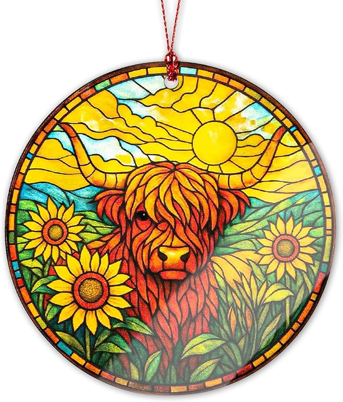 Christmas Ornaments 2025, Highland Cow Ornament Suncatcher, Cow Ornaments for Christmas Tree, Highland Cow Gifts for Women Men, Rustic Cow Decor, Farmhouse Christmas Ornament Gift