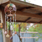 Tree of Life Moon Dreamcatcher - Dreamsum Natural Stones Wind Chimes with Healing Crystal Wall Decor Crystal Dream Catchers Wall Hangings for Room, Garden, Wedding Colorful Hanging Decor Gift