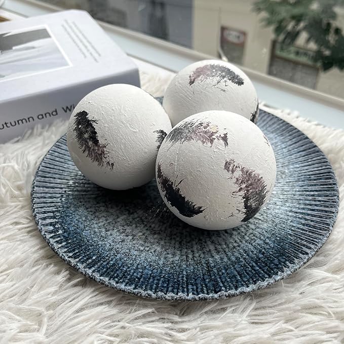 Set of 6 Decorative Orbs for Centerpiece Bowls for Dining Table Centerpiece Decor - 2.6in Feather Pattern Orb - Coffee Table Decor Ball - Bowl Excluded