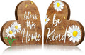 Jetec 2 Pcs Rustic Decorations for Living Room Home Shelf Mantel Entryway Table, Farmhouse Knick Knacks Christian Table Centerpiece Wooden Heart Decor for Dining Room Housewarming Gift(Daisy Style)