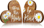 Jetec 2 Pcs Rustic Decorations for Living Room Home Shelf Mantel Entryway Table, Farmhouse Knick Knacks Christian Table Centerpiece Wooden Heart Decor for Dining Room Housewarming Gift(Daisy Style)