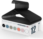 Neaties Super Heavy Duty Clothes Hangers 12 Pack – Made in the USA - 10lb Capacity, Thick Plastic Hangers for Pants, Coats, Jackets, Jeans and Adult Clothing – Black