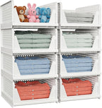 4 Pack Stackable Closet Storage Basket - Stackable Storage Bins, Multifunctional & Foldable Closet Organizer Divided, Wardrobe Cupboard Space-Saving Clothes Storage Hat Organizer, White