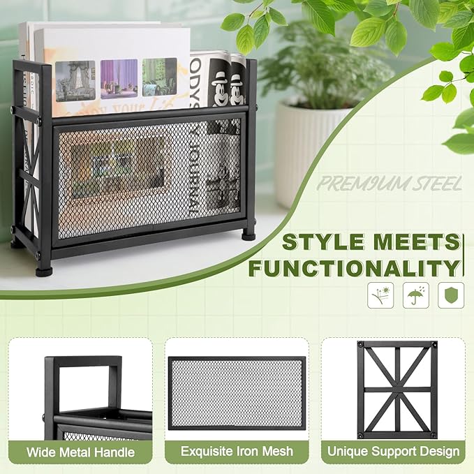 Black Magazine Holder, Metal Magazine Rack Floor, Mesh Magazine File Holder, Magazine Storage Basket, Magazine Holders for Classroom，Magazine Stand for Desk, Folder Organizer Bin for Books