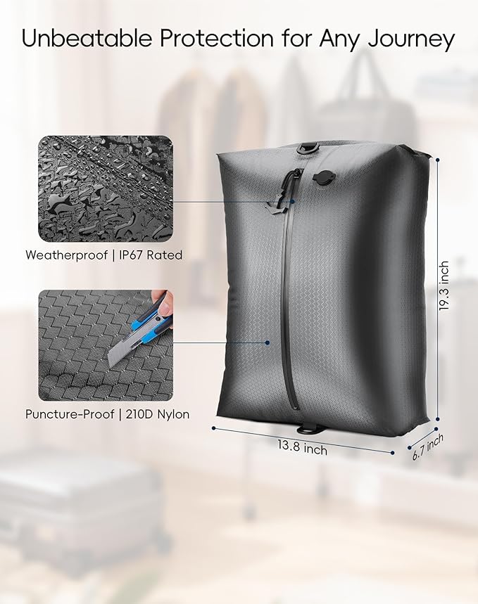 Travel Vacuum Bags with Wireless Pump, Reusable Vacuum Compression Bags for Suitcase, Space Saver for Luggage, Airtight & Waterproof, Perfect for Frequent Travelers & Business Trips (2-Pack)