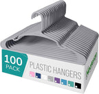 NEATERIZE Clothes Hangers Plastic 100 Pack for Adults - Plastic Hangers, The Perfect Coat Hanger and Space Saving Clothes Hangers for Closet - Grey Hangers